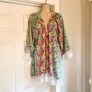 Relipop Mint Green Floral Lace Kimono Boho Bohemian Chic Size L